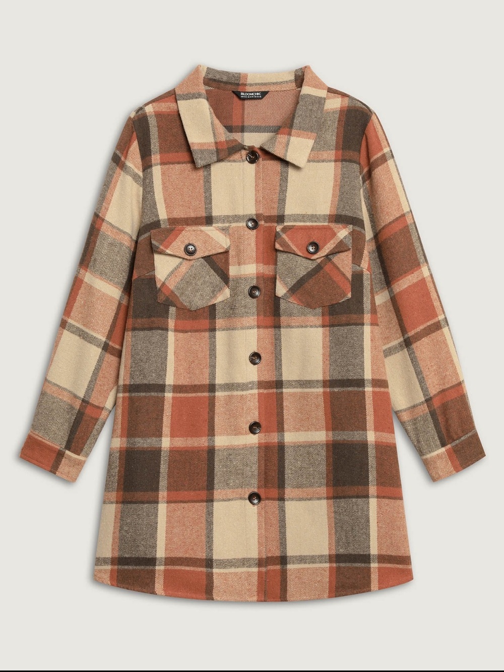 BloomChic Rust, Cream & Brown Plaid Button-Front Shirt Jacket